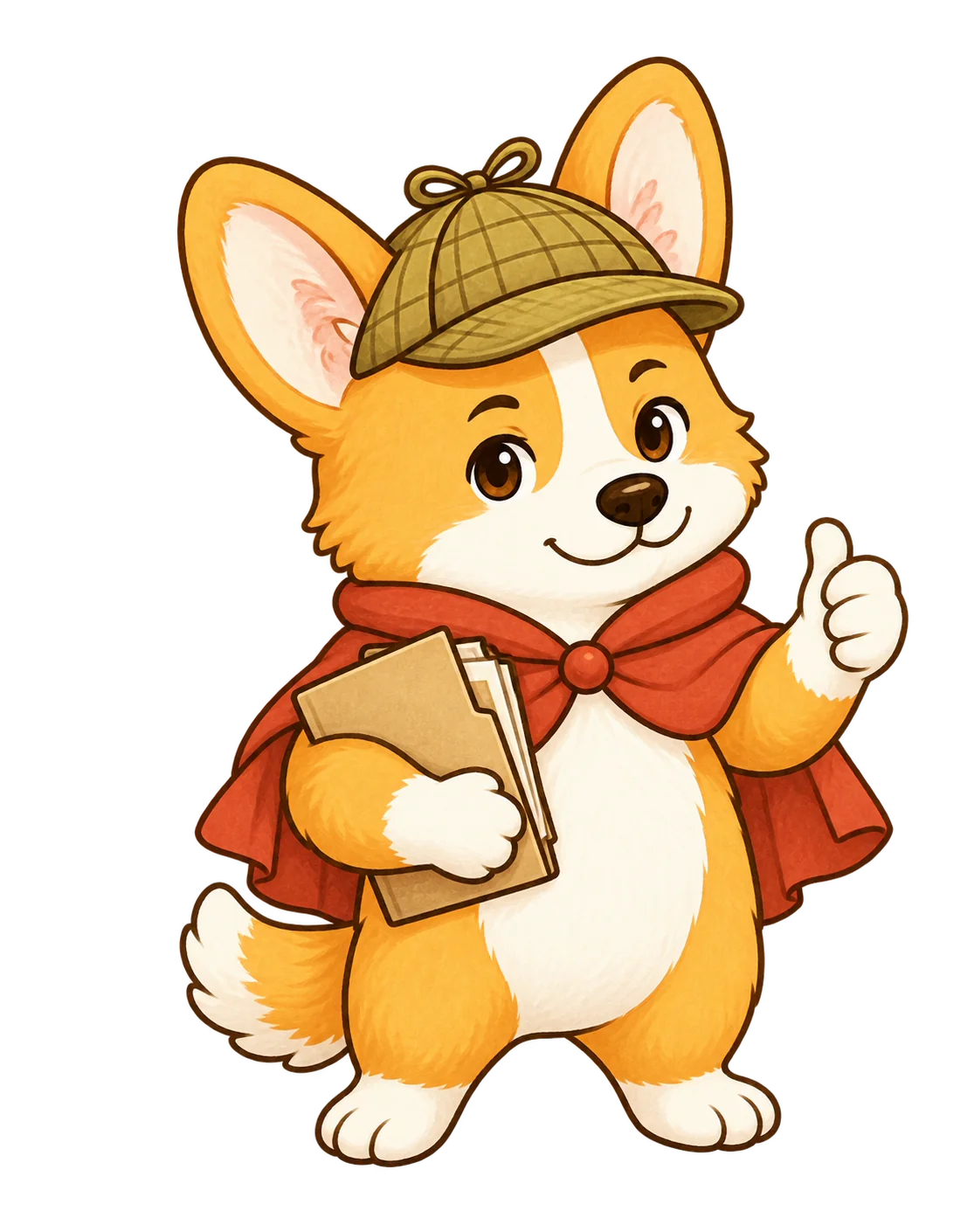 Sherlock Bones, your corgi detective partner, ready with a case file